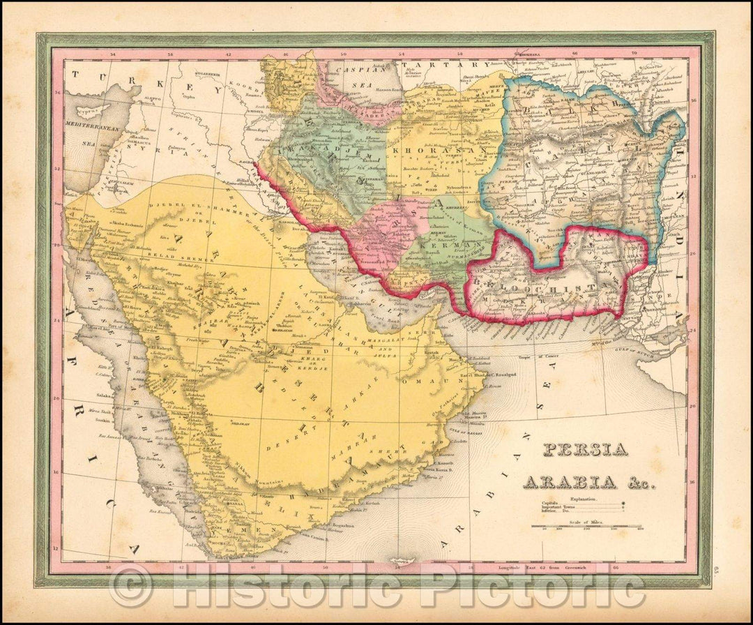 Historic Map - Persia Arabia, 1846, Samuel Augustus Mitchell - Vintage Wall Art