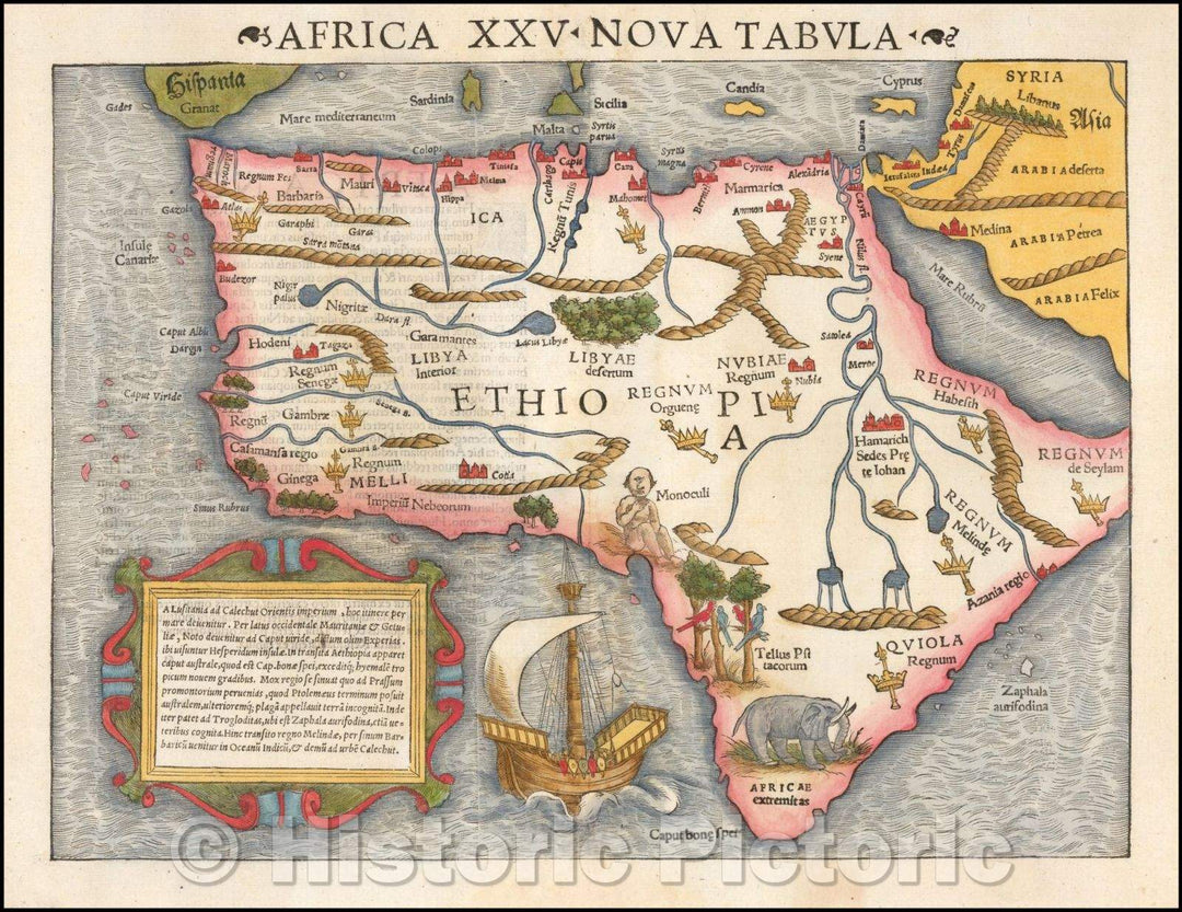 Historic Map - Africa XXV Nova Tabula/Map of Africa as a continent with curious river routes, 1545, Sebastian M?nster - Vintage Wall Art