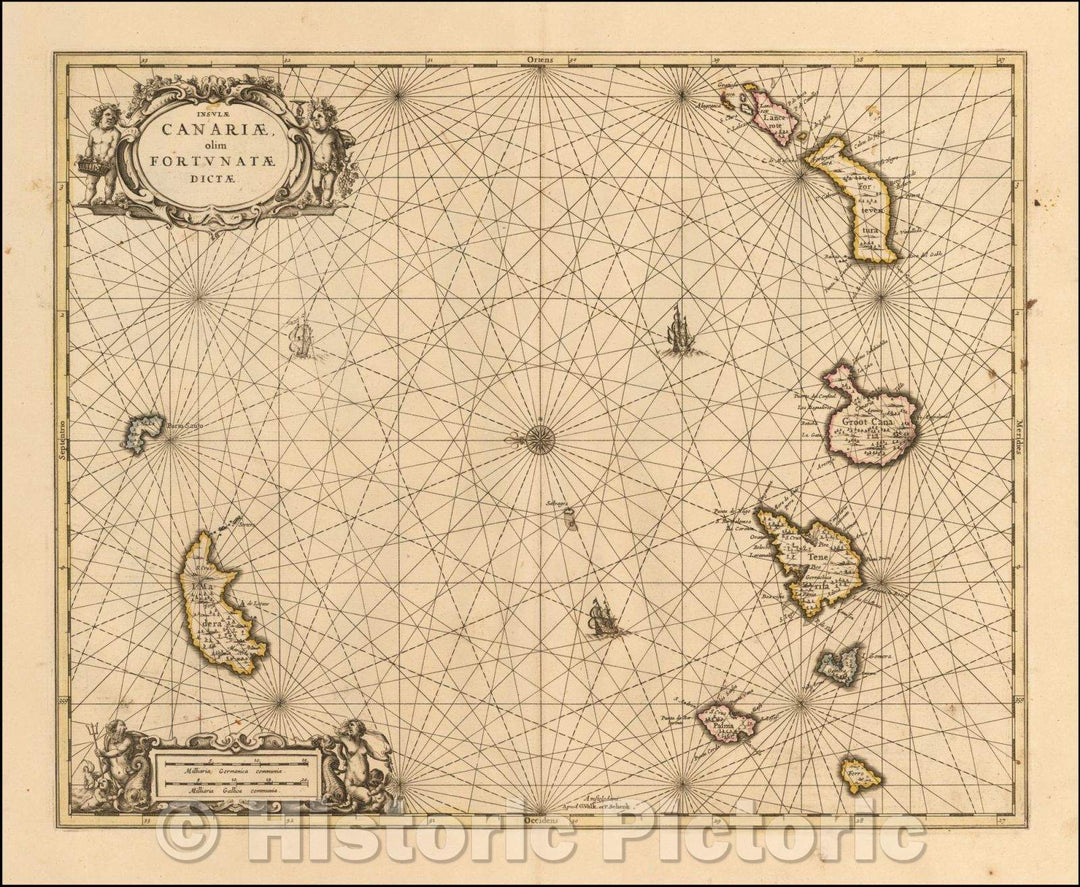 Historic Map - Insulae Canariae olim Fortunatae Dictae/Map of the Canary Islands, published by Schenk and Valk in Amsterdam, 1690, Peter Schenk - Vintage Wall Art