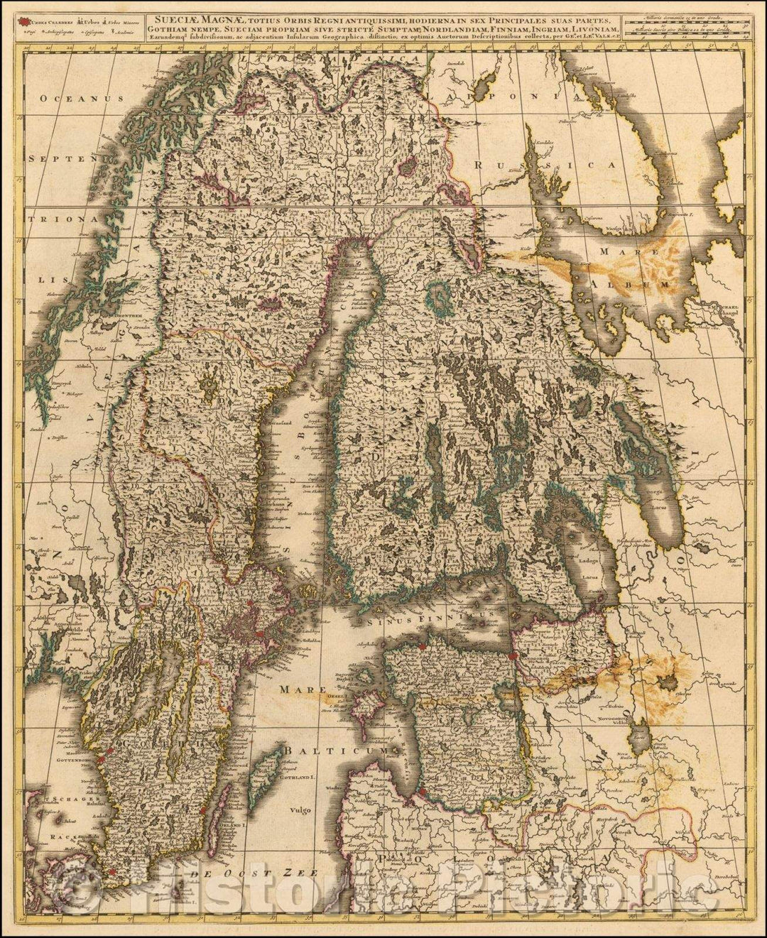 Historic Map - Sueciae Magnae, Totius Orbis Regni Antiquissimi, Hodierna In Sex Principales Suas Partes, Gothiam Nempe :: Scandinavia and the Baltic, 1710 v2