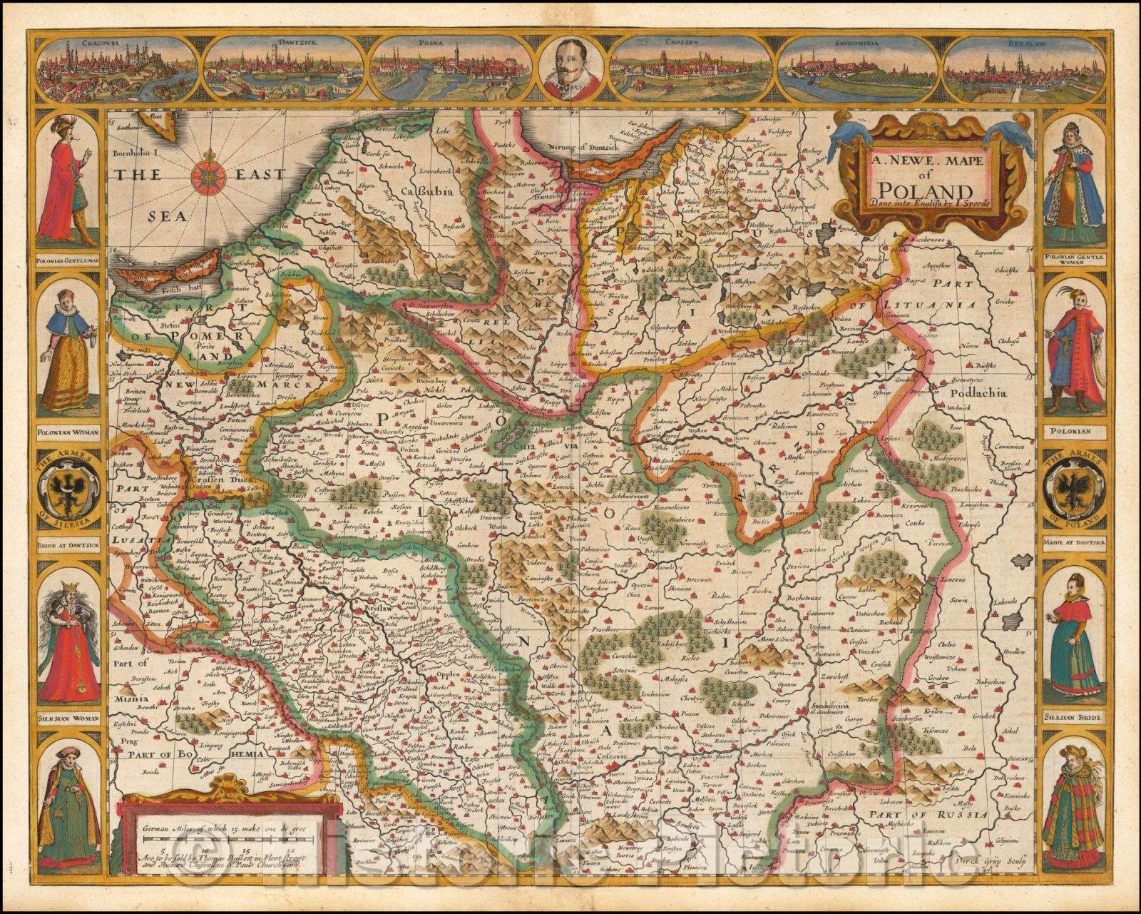 Historic Map - A Newe Mape of Poland Done into English, 1676, John Speed - Vintage Wall Art