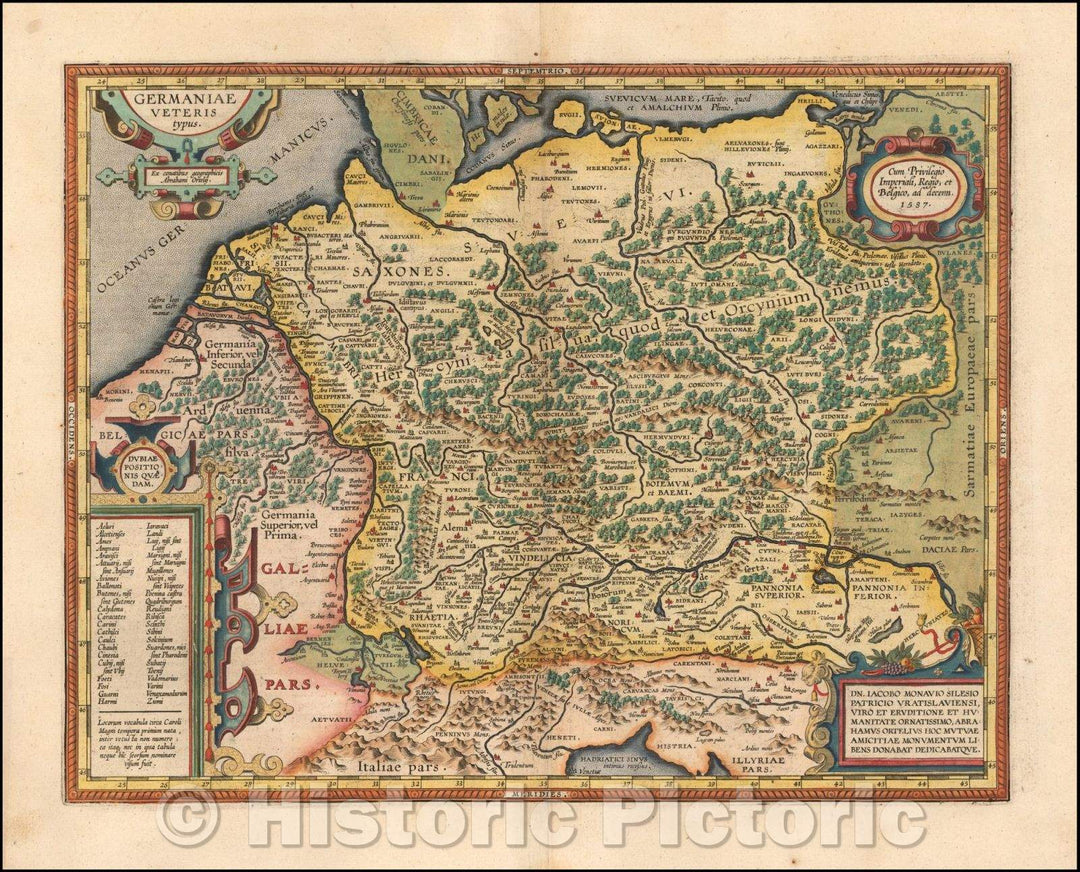 Historic Map - Germaniae Veteris typus/Map of Northern Europe, showing the Ancient Germanic Regions, from Ortelius' Parergon, 1624, Abraham Ortelius - Vintage Wall Art