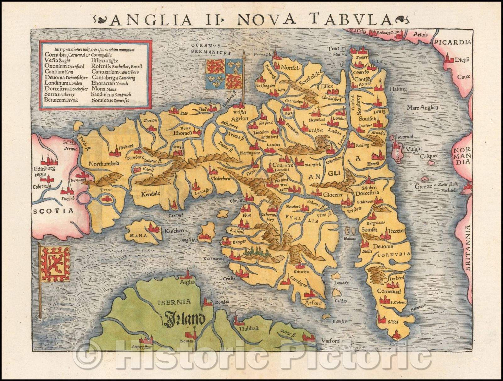 Historic Map - Anglia II Nova Tabula [England & Wales]/England II Nova Tabula [England and Wales], 1545, Sebastian M?nster - Vintage Wall Art