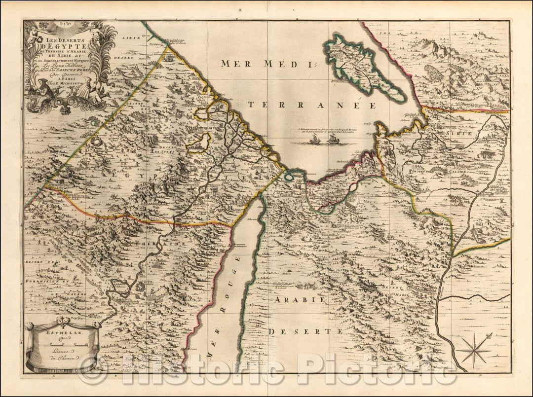 Historic Map - Les Deserts D'Egypte, De Sirie. &c: / Map of Egypt, Cyprus, Syria and the Holy Land published by Michalet in Paris, 1693, Estienne Michalet - Vintage Wall Art