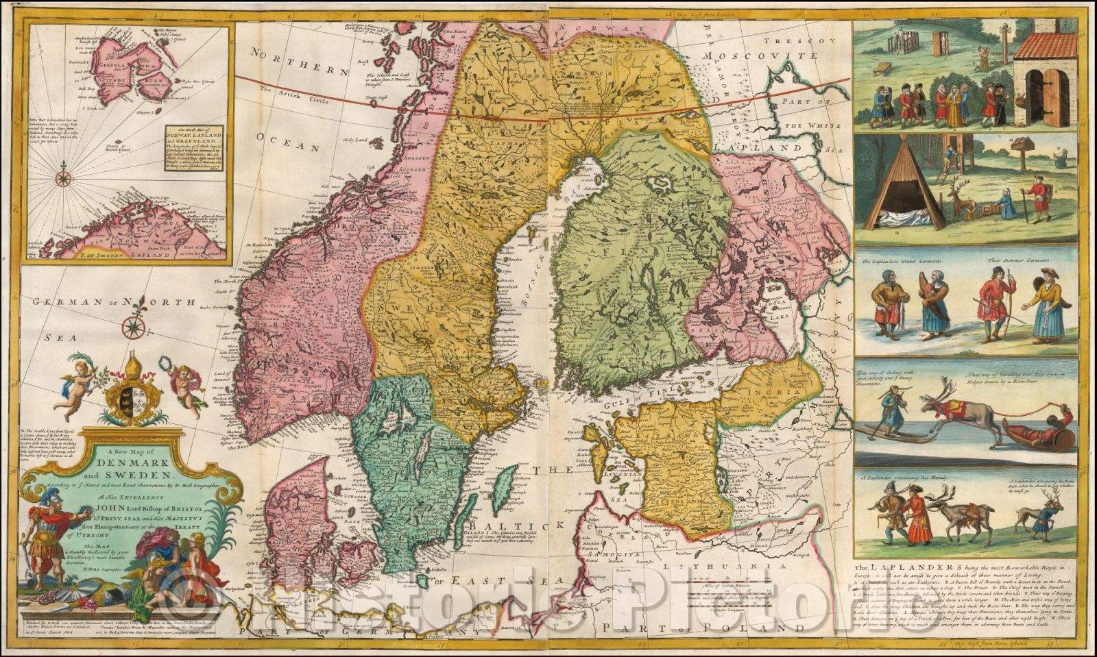 Historic Map - Denmark and Sweden. According to ye Newest & most Exact Observations, 1720, Herman Moll v1