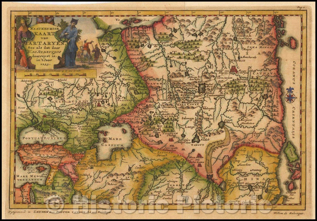 Historic Map - Naaukeurige Kaart Van Tartaryen, Soo als dat door W De Rubruquis doorreyst/Map of a significant portion of Asia, 1706, Pieter van der Aa - Vintage Wall Art