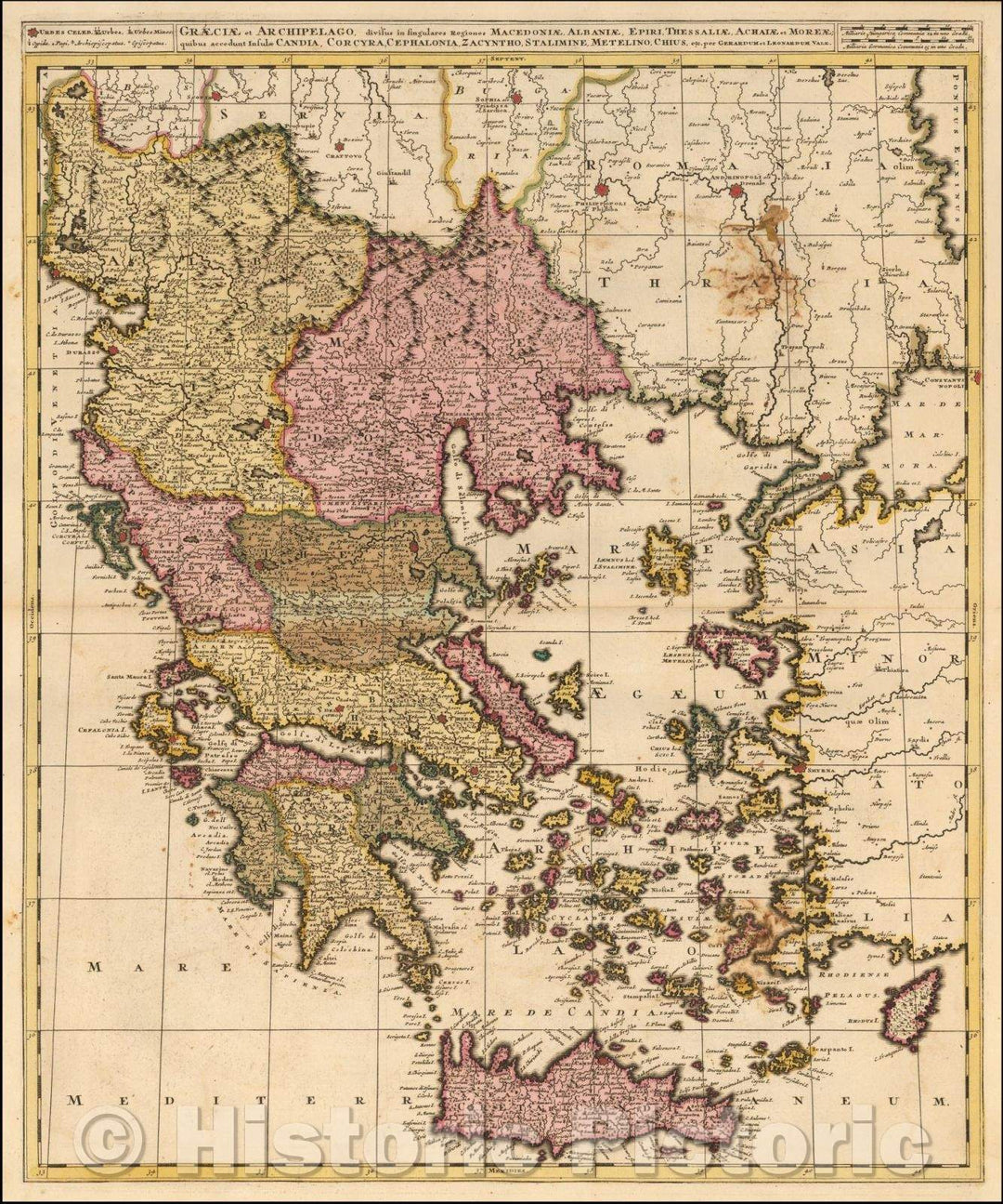 Historic Map - Graeciae et Archipelago, Divisus in Singulares Regiones Macedoniae/Map of Greece and neighboring islands, 1700, Gerard & Leonard Valk - Vintage Wall Art