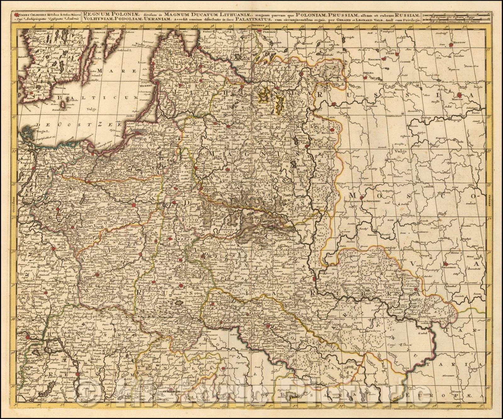 Historic Map - Regnum Poloniae divisum Magnum Lithuaniae, magname Parvam quae Polniam, P :: Poland, the Baltic Regions, etc. extending south to Ukraine, 1690 - Vintage Wall Art