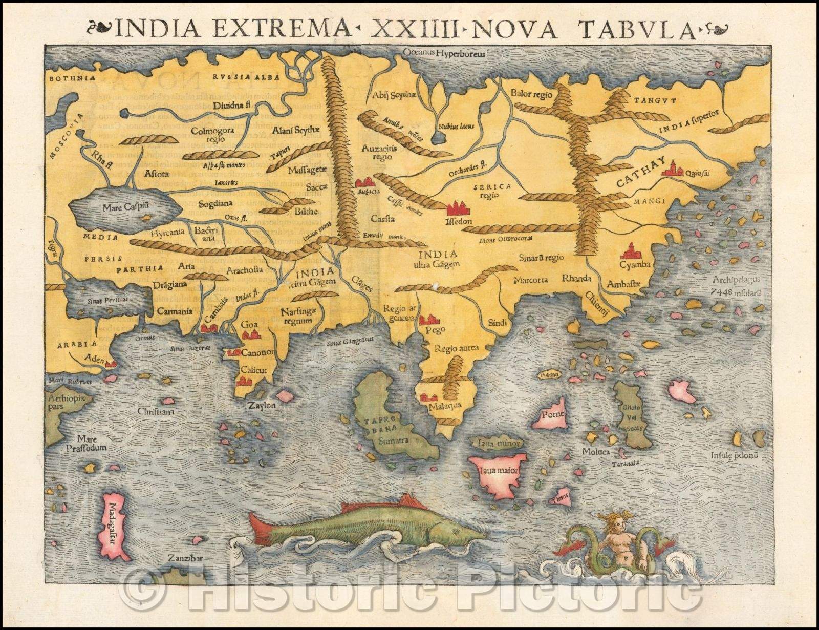 Historic Map - India Extrema XXIIII Nova Tabula 1st Printed Map of Asia, 1545, Sebastian M?nster - Vintage Wall Art