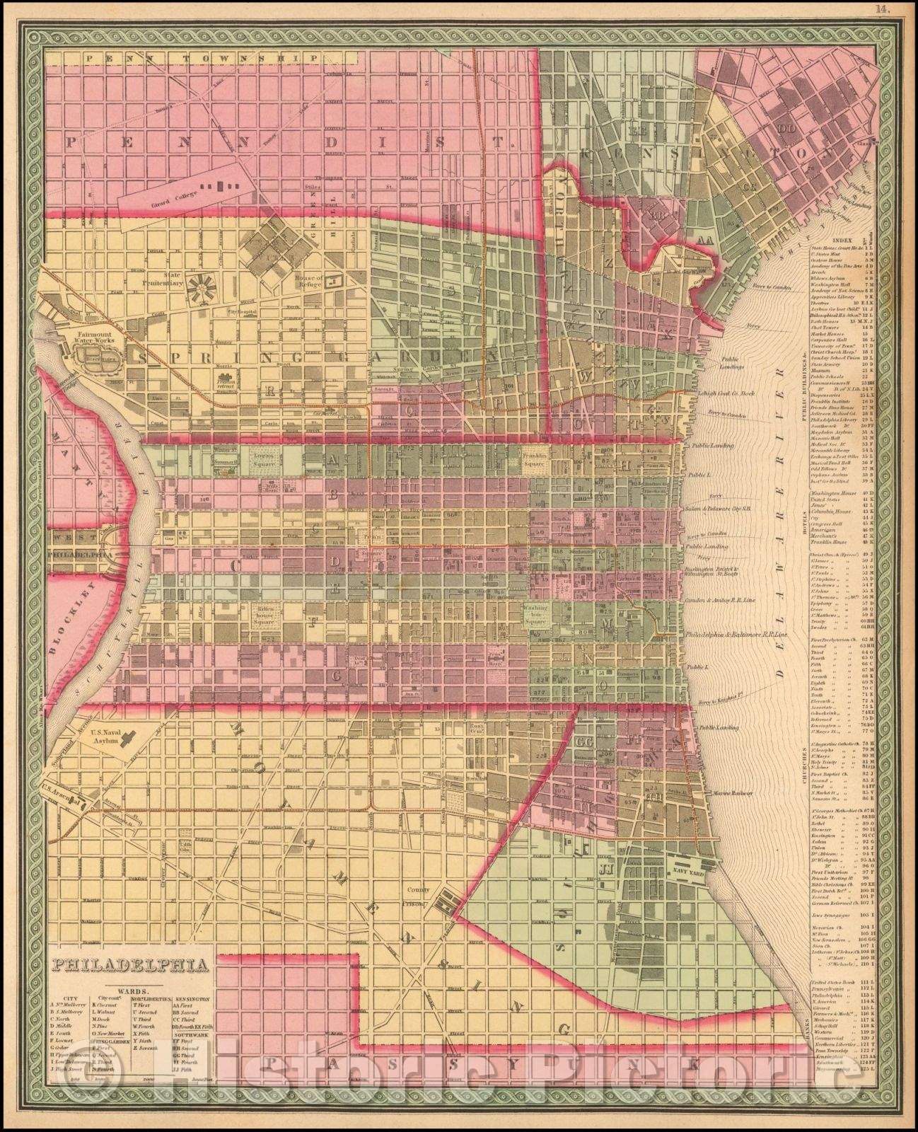 Historic Map - Philadelphia, 1852, Thomas, Cowperthwait & Co. - Vintage Wall Art