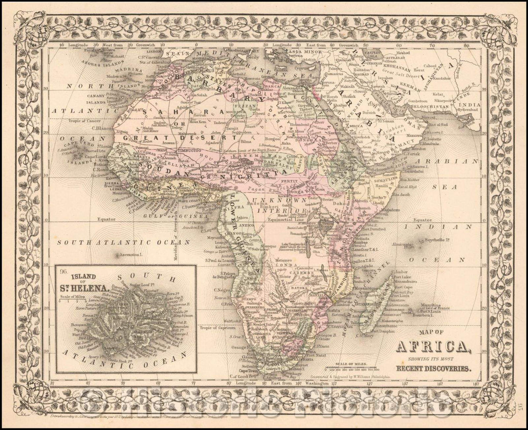 Historic Map - Map of Africa showing Its Most Recent Discoveries, 1874, Samuel Augustus Mitchell Jr. v3