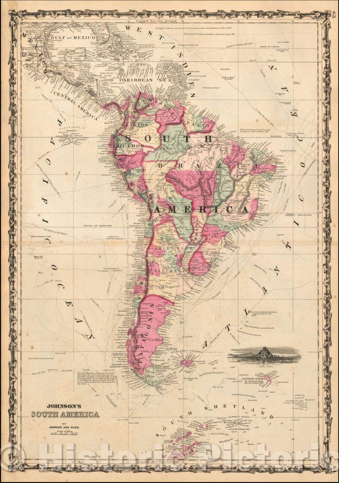 Historic Map - Johnson's South America, 1862, Alvin Jewett Johnson - Vintage Wall Art