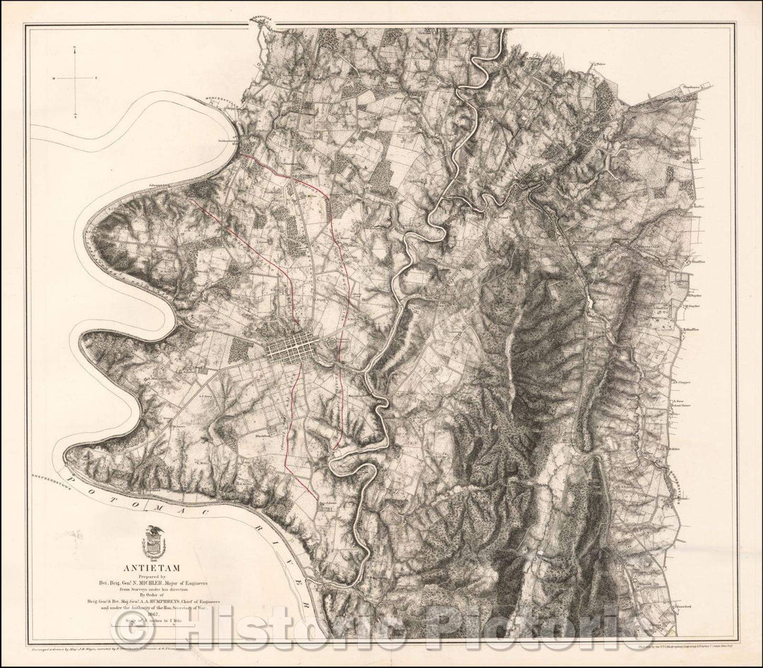 Historic Map - Antietam Prepared, 1867, Julius Bien & Co. - Vintage Wall Art