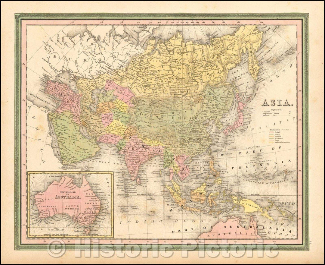 Historic Map - Asia [with large inset of Australia], 1846, Samuel Augustus Mitchell - Vintage Wall Art