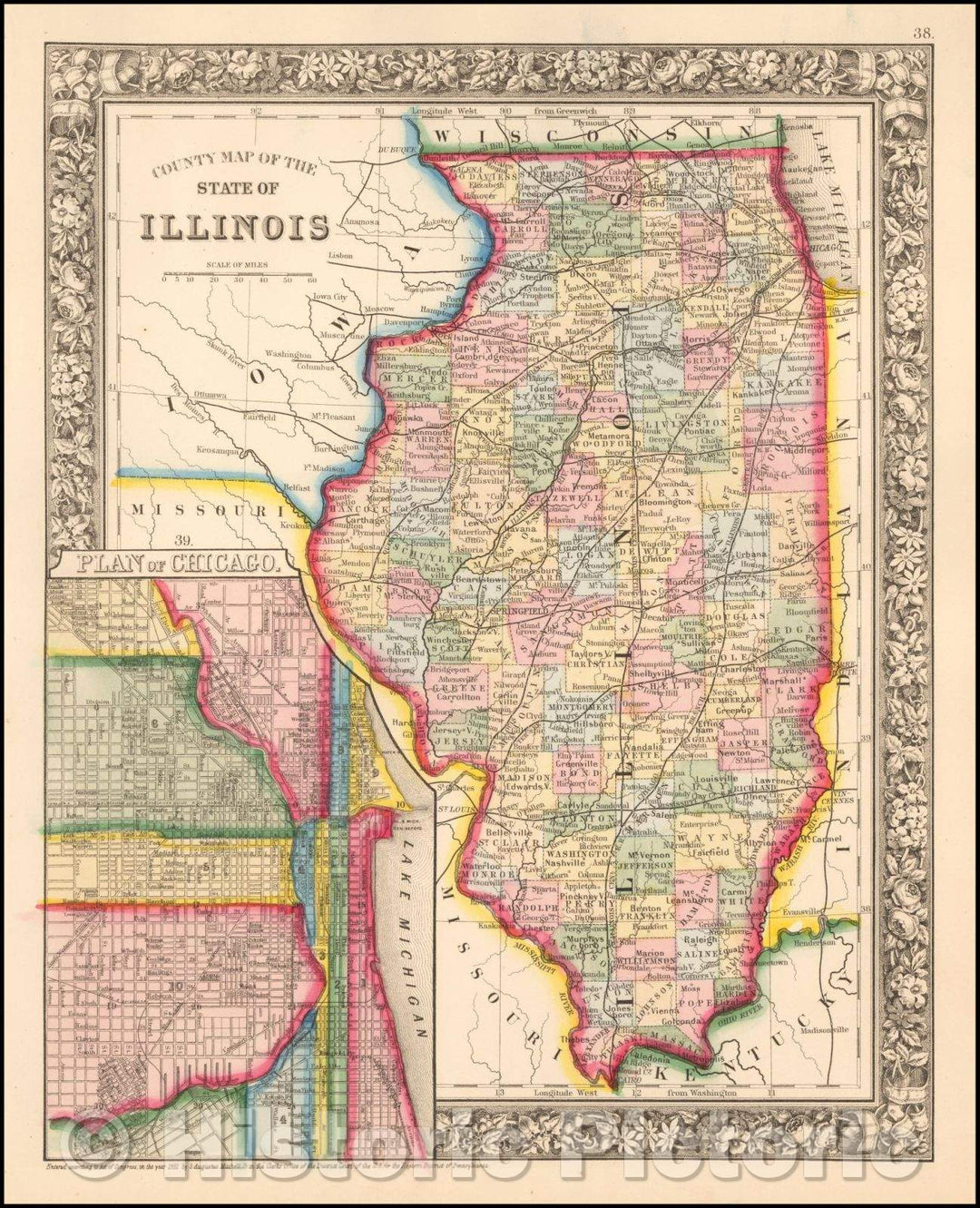 Historic Map - County Map of the State of Illinois, 1861, Samuel Augustus Mitchell Jr. v2