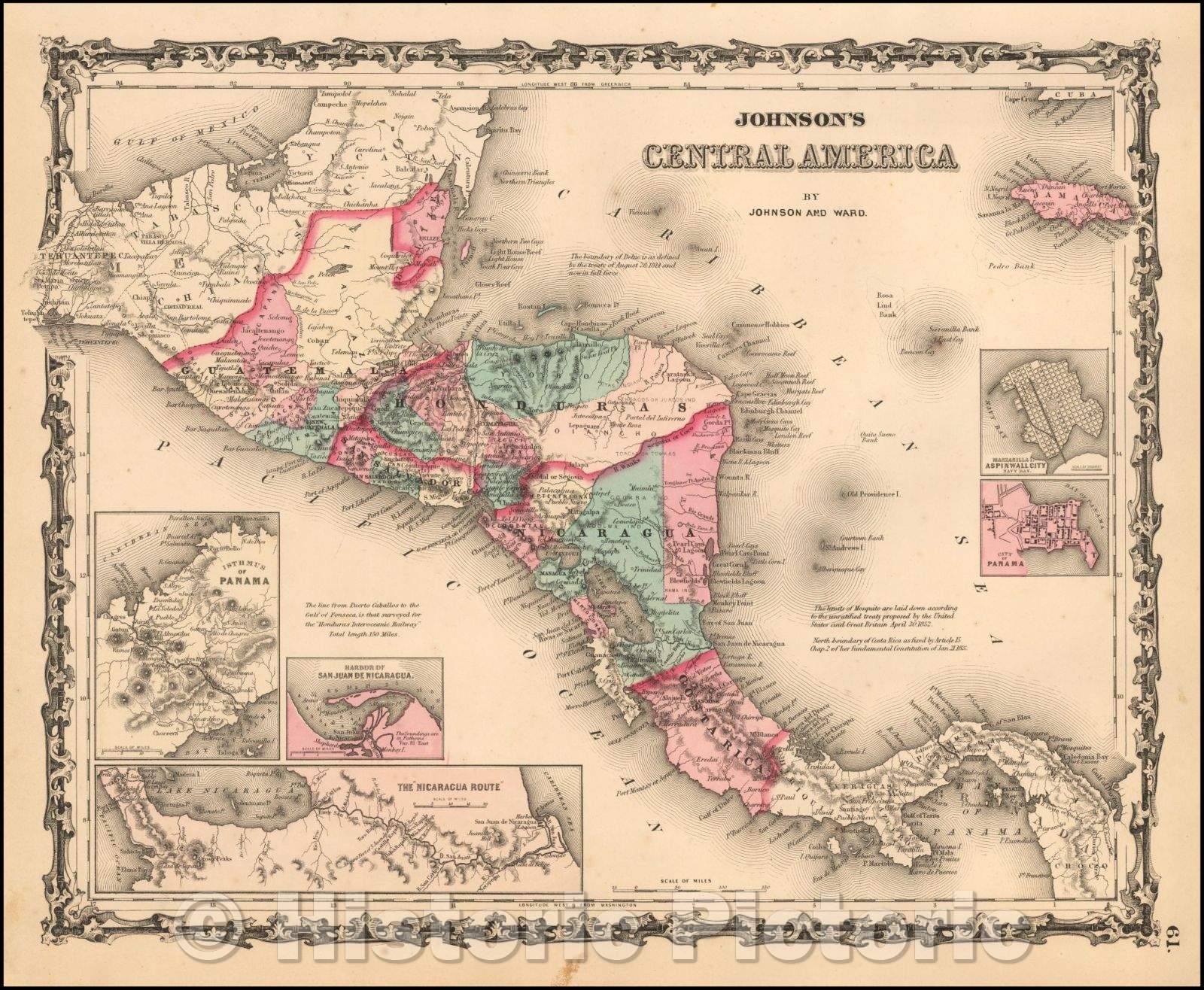 Historic Map - Johnson's Central America, 1863, Benjamin P Ward v3