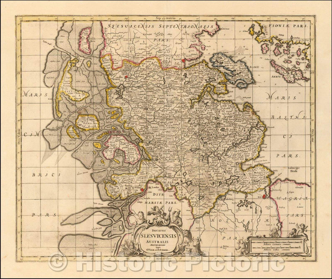 Historic Map - Ducatus Sleswicensis Australis/Duchy Sleswicensis South Africa, 1690, Peter Schenk - Vintage Wall Art