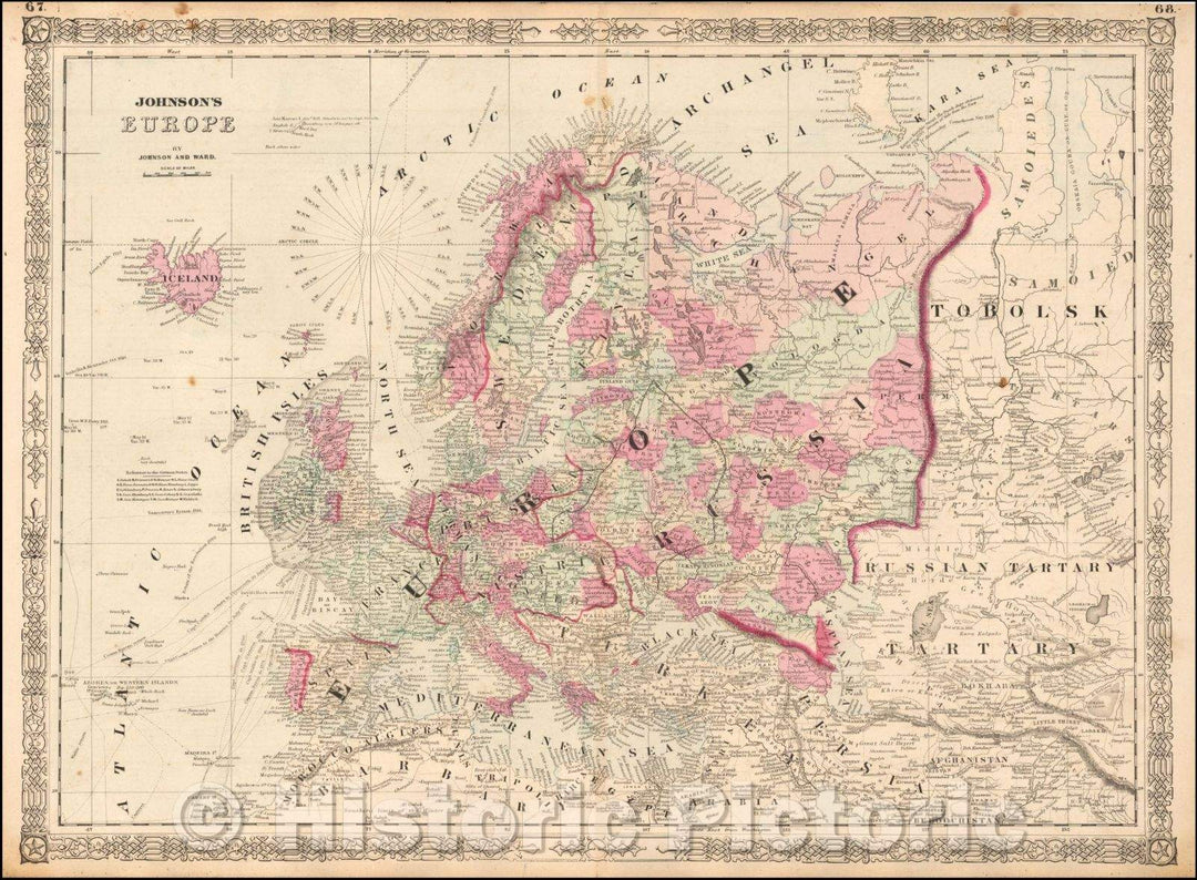 Historic Map - Johnson's Europe, 1864, Benjamin P Ward - Vintage Wall Art