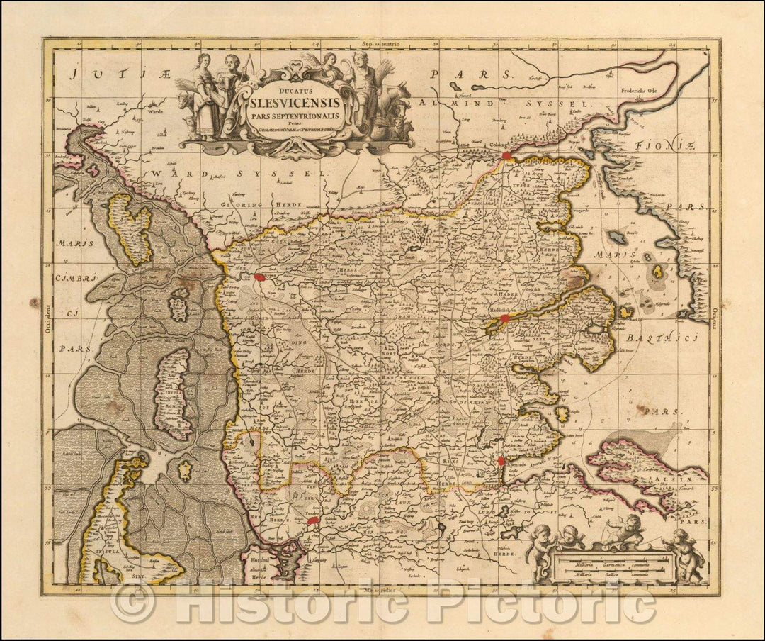 Historic Map - Ducatus Slesvicensis Pars Septentrionalis/Map of the southernmost part of Denmark, 1690, Peter Schenk - Vintage Wall Art