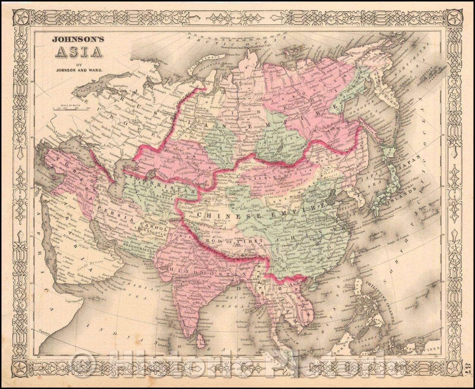 Historic Map - Johnson's Asia, 1865, Benjamin P Ward v2