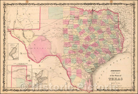 Historic Map - Johnson's New Map of the State of Texas, 1863, Benjamin P Ward - Vintage Wall Art