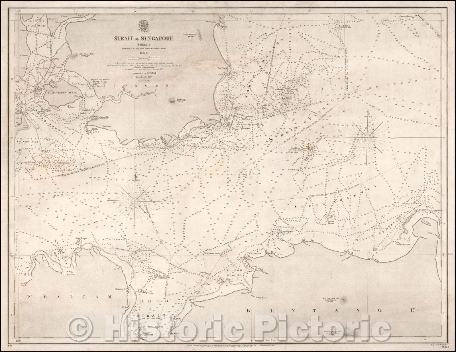 Historic Map - Strait of Singapore Sheet 3. 1846-54, 1855, British Admiralty - Vintage Wall Art