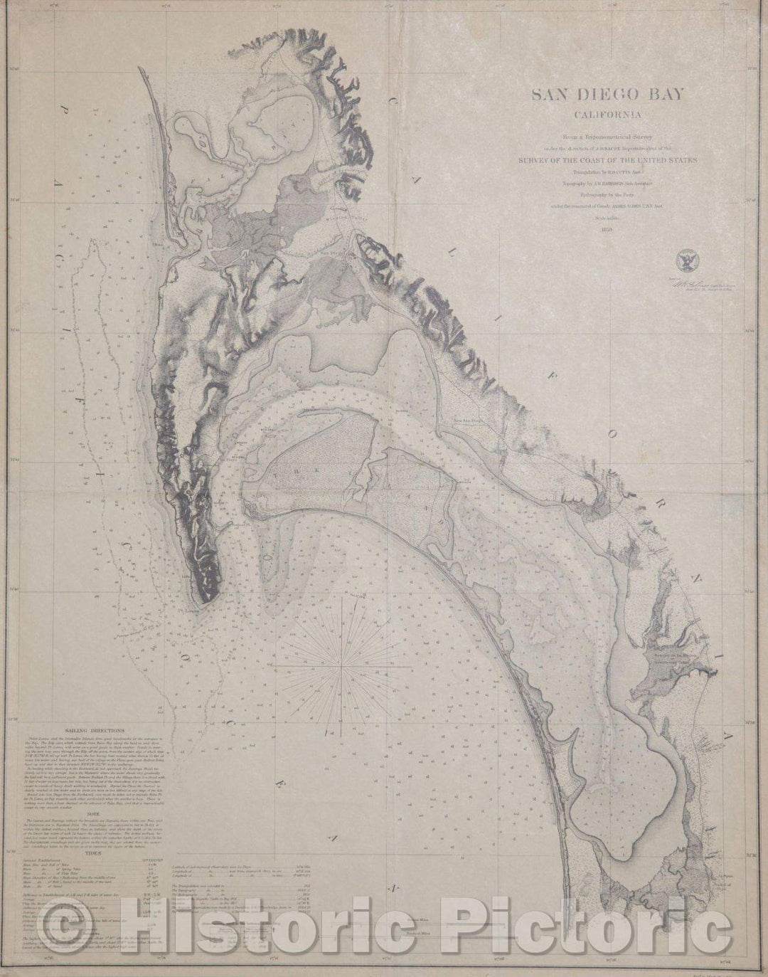 Historic Map - San Diego Bay From Trigonometrical Survey, 1857, United States Coast Survey - Vintage Wall Art