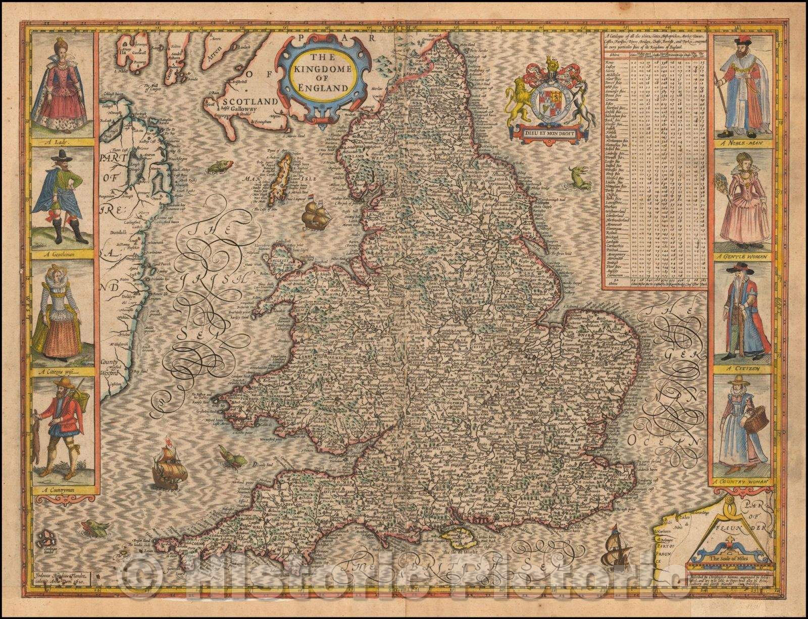 Historic Map - The Kingdome of England, 1676, John Speed v2