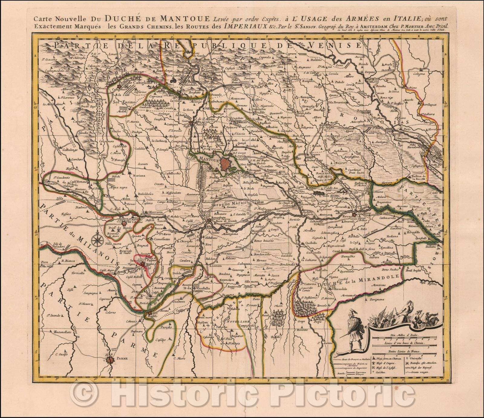 Historic Map - Carte Nouvelle Du Duche de Mantoue levee par ordre expres. a L'Usage des Armees en Italie; ou sont Exactement :: Duchy of Mantua in Italy, 1700 - Vintage Wall Art