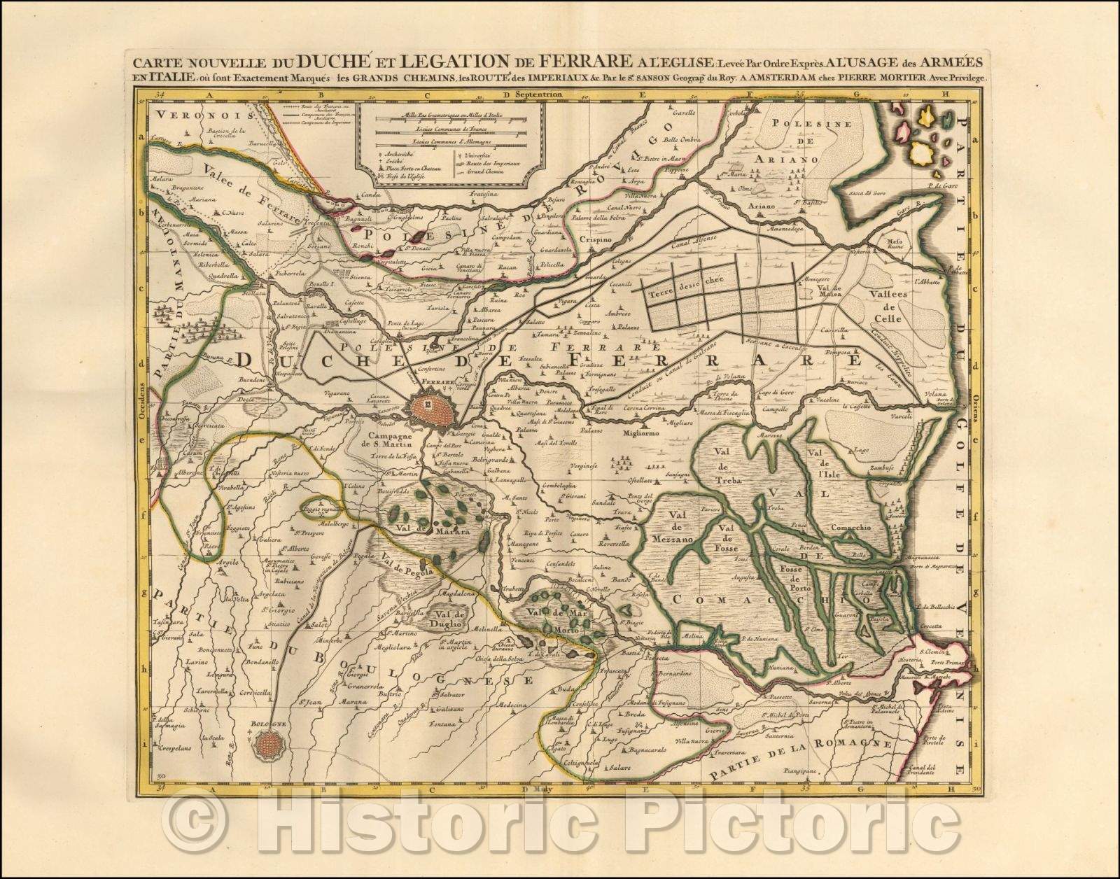 Historic Map - Carte nouvelle du Duche et Legation de Fer a l'eglise: levee pare ordre expres. / Map of the Duchy of Ferrara in Italy, 1700, Pieter Mortier - Vintage Wall Art