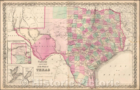 Historic Map - Colton's New Map of the State of Texas, 1865, Joseph Hutchins Colton - Vintage Wall Art