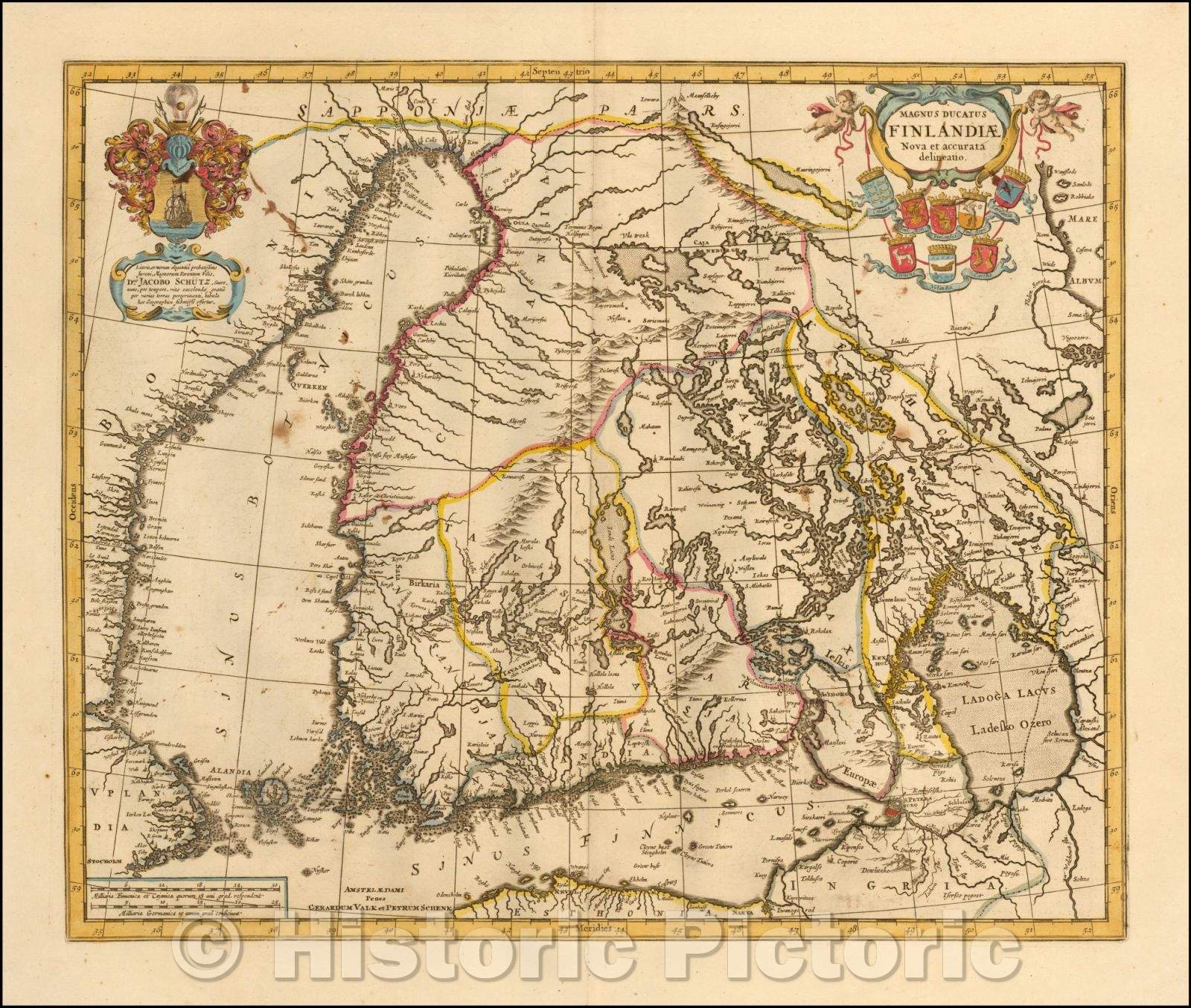 Historic Map - Magnus Ducatus Finlandiae Auct. Andrea Bureo Succo/Magnus Beniaminus Anct. Frank Bures Succo, 1690, Peter Schenk - Vintage Wall Art