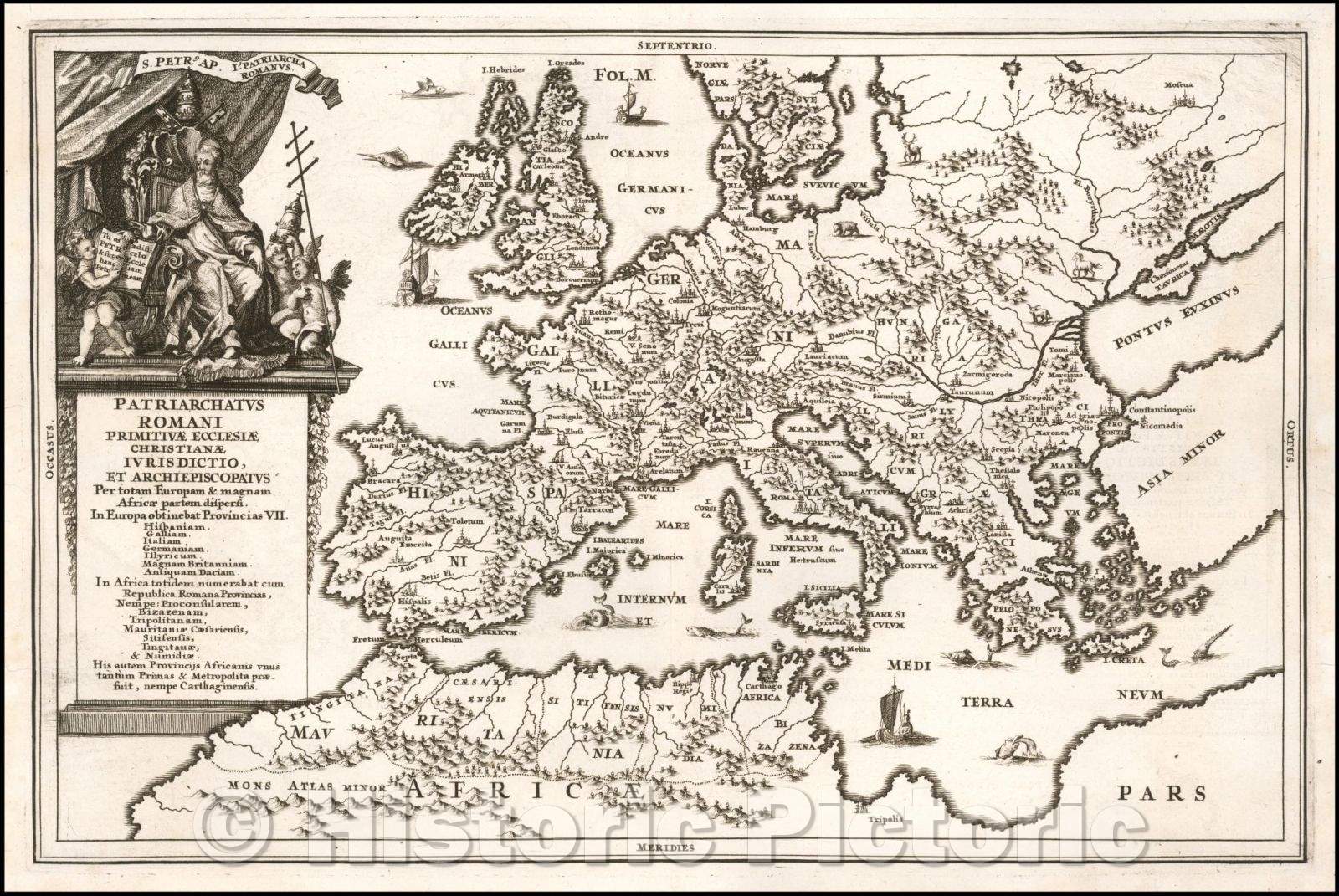 Historic Map - Patriarchatus Romani Primitivae Ecclesiae Christianae Iurisdictio, et Archiepiscpostus Per totam Euroopam :: Europe, 1700, Heinrich Scherer - Vintage Wall Art