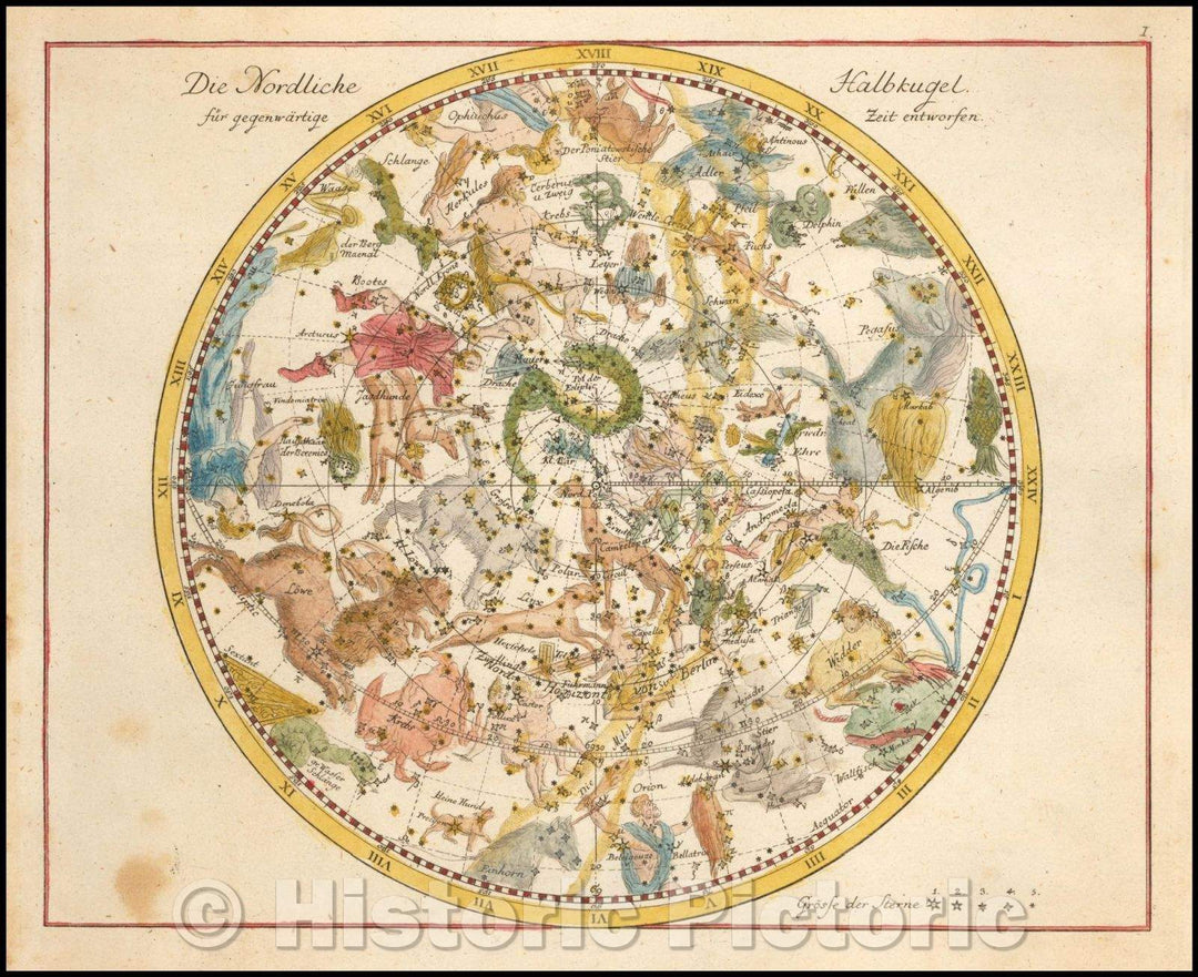 Historic Map - Die Nordliche Halbkugel fur gegenwartige Zeit entworfen/Chart of the Northern Hemisphere, Johann Elert Bode (1747-1826), 1805 - Vintage Wall Art