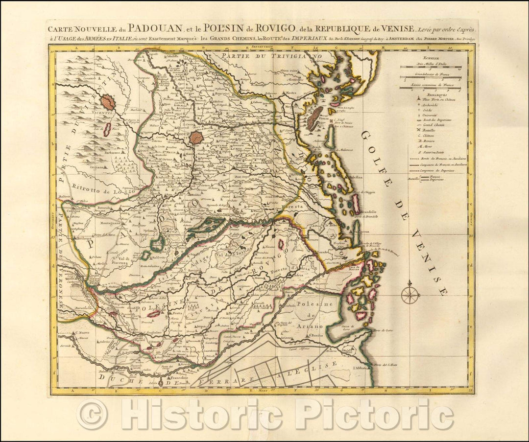 Historic Map - Carte Nouvelle du Padouan, et le Polesin de Rovigo, de la Republique de Venise. :: Padua, Italy.Province of Rovigo and the Gulf of Venice, 1700 - Vintage Wall Art