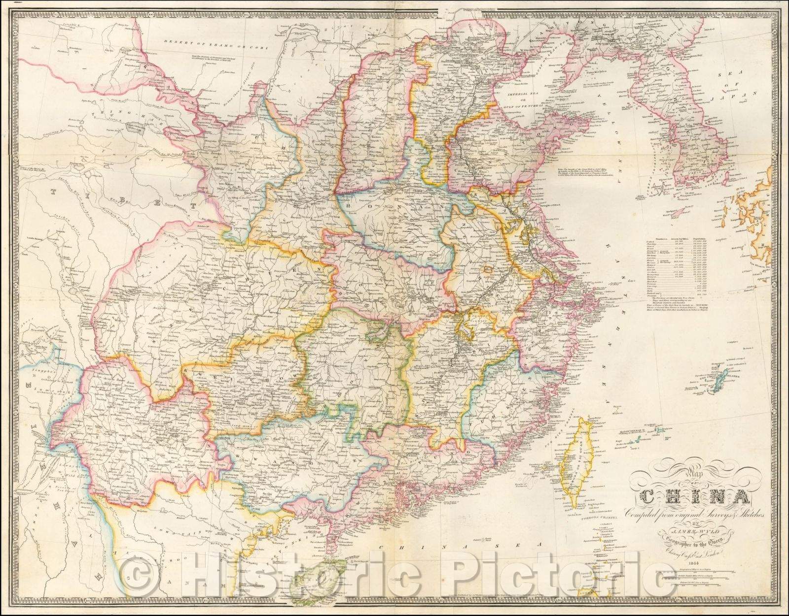 Historic Map - Map of China, compiled from original Surveys & Sketches, 1844, James Wyld - Vintage Wall Art