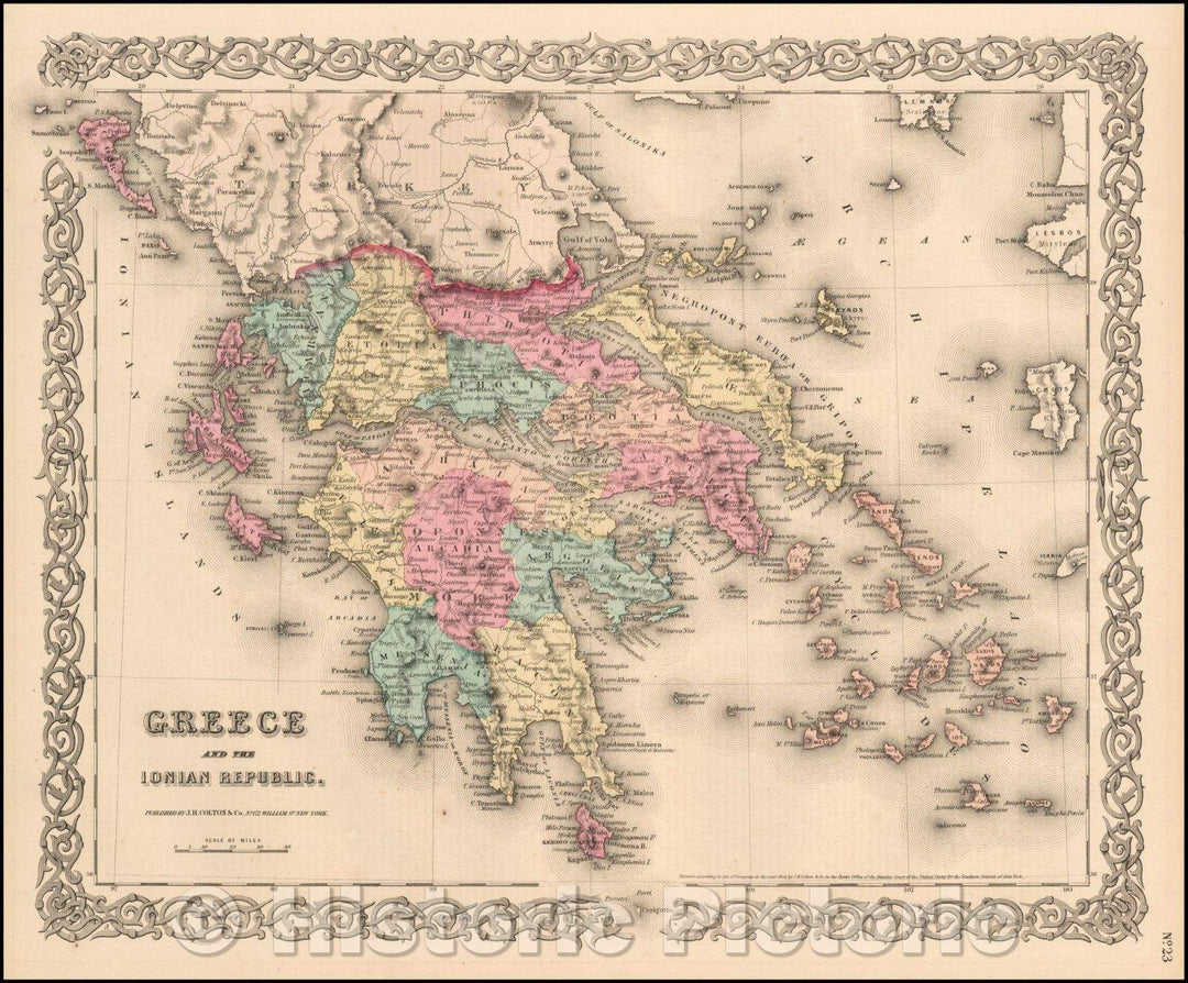 Historic Map - Greece and the Ionian Republic, 1859, Joseph Hutchins Colton - Vintage Wall Art