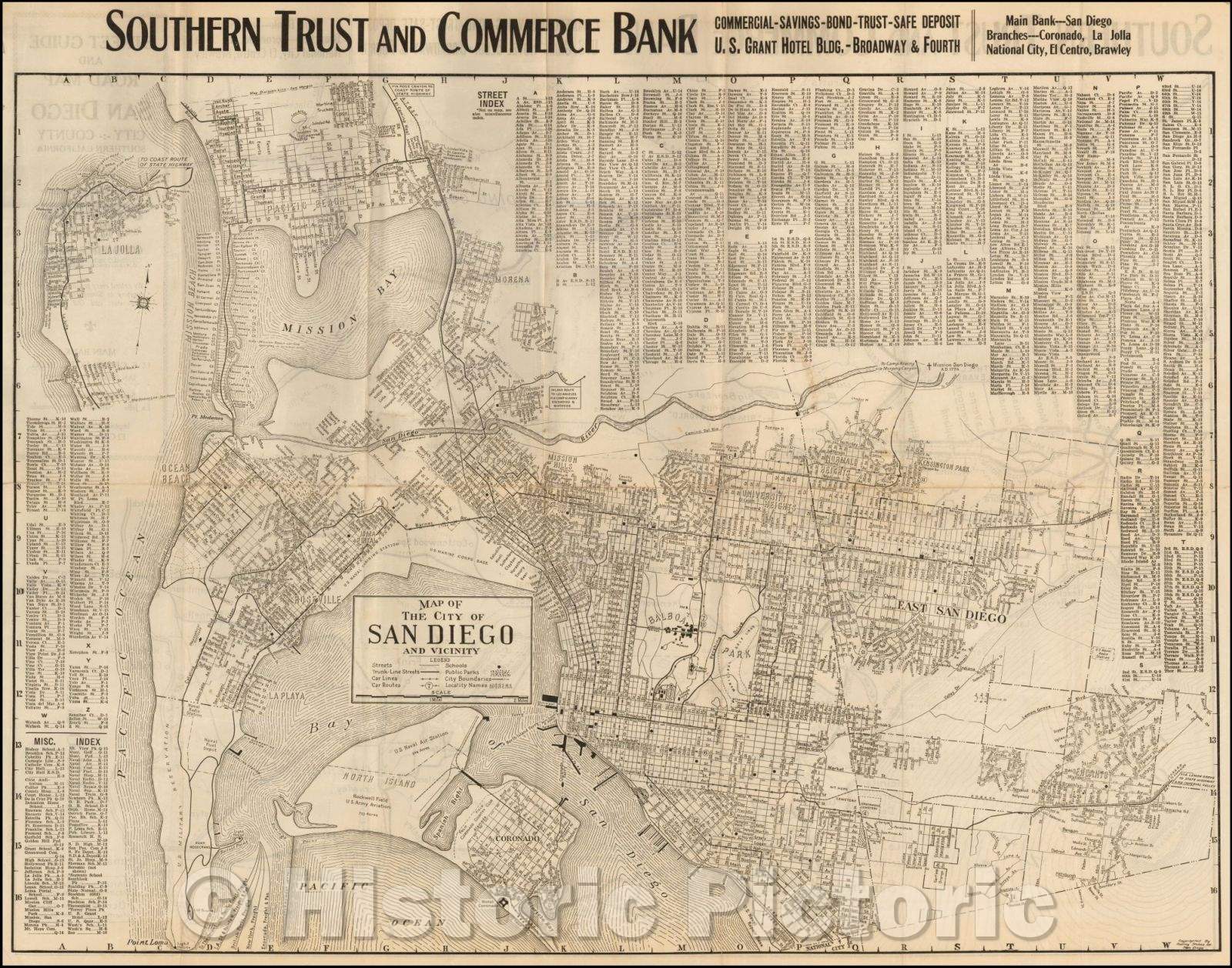 Historic Map - Map of the City of San Diego and Vicinity (Large inset of La Jolla), 1925, Rodney Stokes - Vintage Wall Art