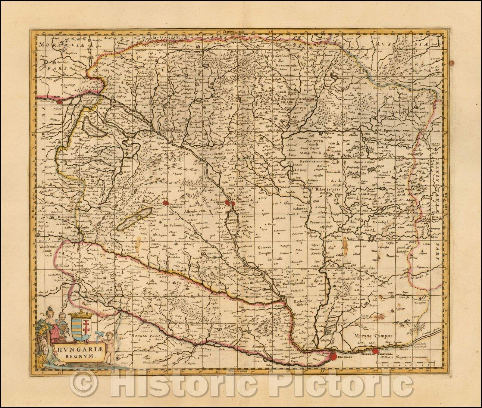 Historic Map - Hungariae Regnum / 17th Century Map of Hungary, 1690, Peter Schenk - Vintage Wall Art