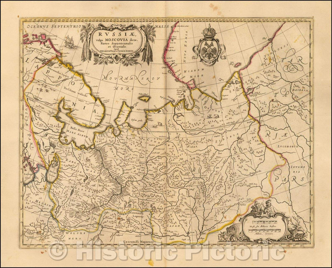 Historic Map - Russiae, vulgo Moscovia dictae, Partes Septentrionalis et Orientalis/Russia, Moscow generally speaking, parts of the north and east, 1690 - Vintage Wall Art