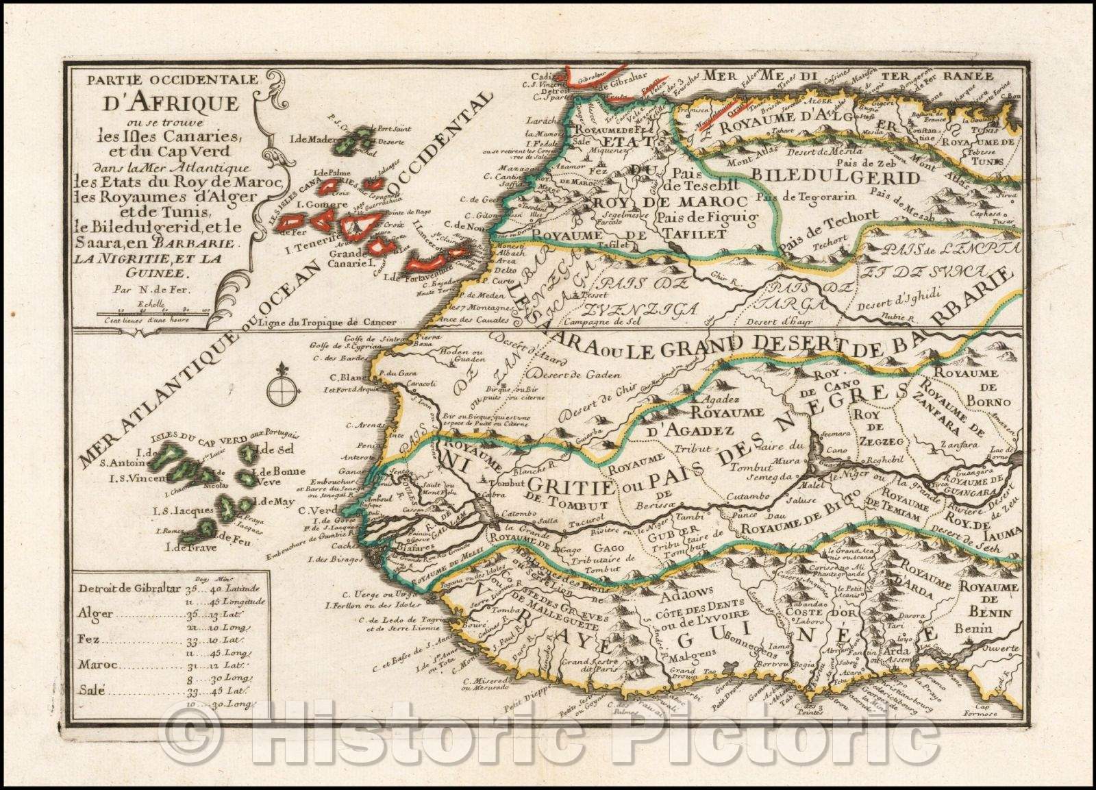 Historic Map - Partie Occidentale D'Afrique ou se trouve des Isles Canarieset :: From Africa or Western Part is the Canary Isles and Cape Ver, 1701 - Vintage Wall Art