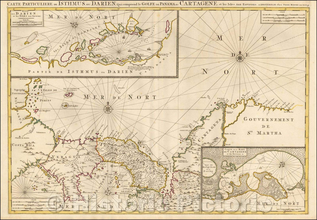 Historic Map - Carte Particuliere de Isthmus ou Darien qui Comprend le Golfe de Panama :: (Panama and Colombia, The Gulf of Panama, 1700 - Vintage Wall Art