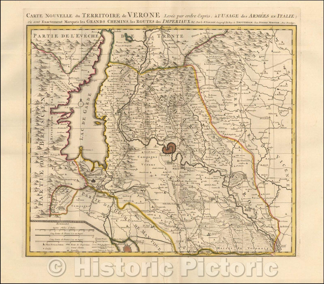 Historic Map - Carte Nouvelle du Territoire de Verone levee pare ordre expres. a l'Usage des Armees :: Duchy of Modena, Reggio and Carpi in northern Italy, 1700 - Vintage Wall Art