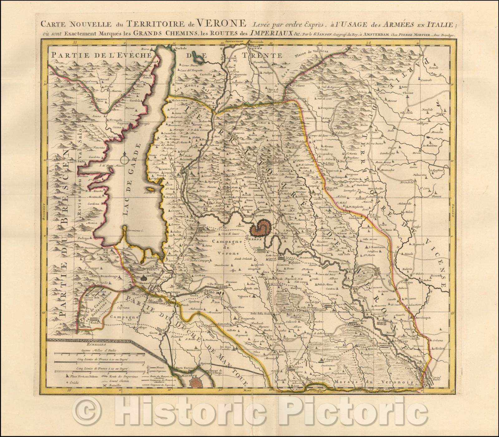 Historic Map - Carte Nouvelle du Territoire de Verone levee pare ordre expres. a l'Usage des Armees :: Duchy of Modena, Reggio and Carpi in northern Italy, 1700 - Vintage Wall Art