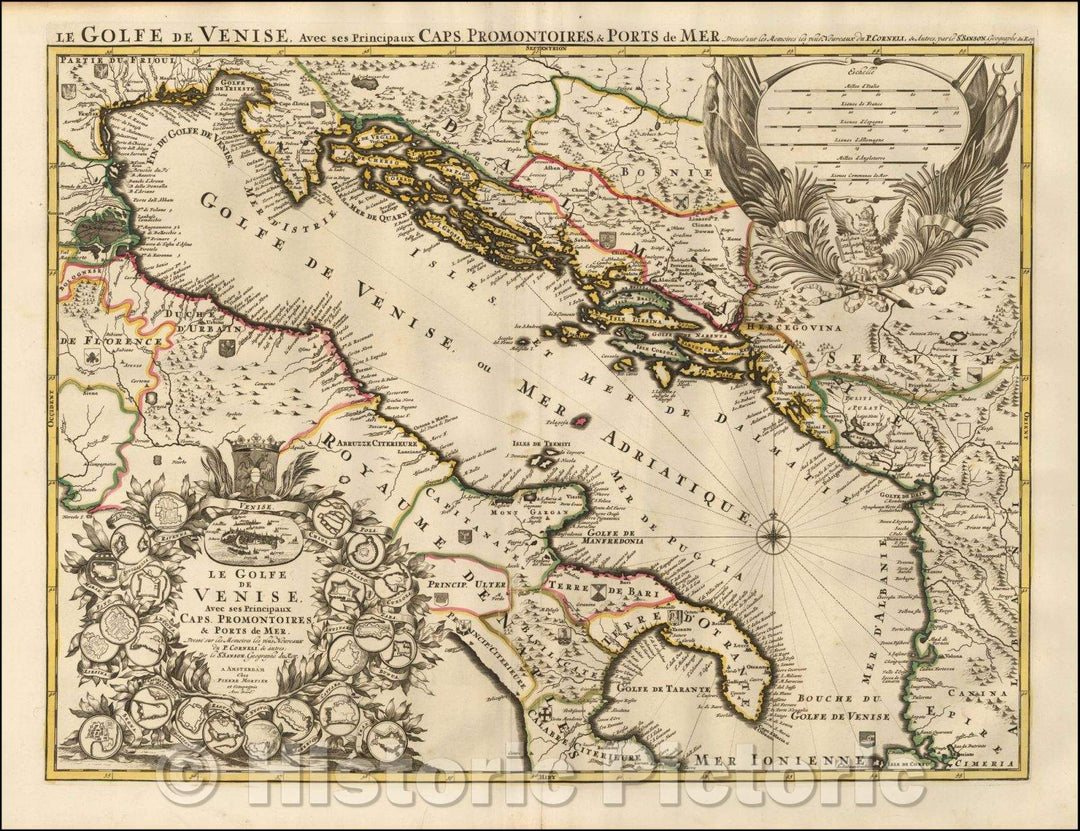 Historic Map - Le Golfe De Venise, Avec ses Principaux Caps, Promontoires, Ports de Mer, 1690, Pieter Mortier - Vintage Wall Art