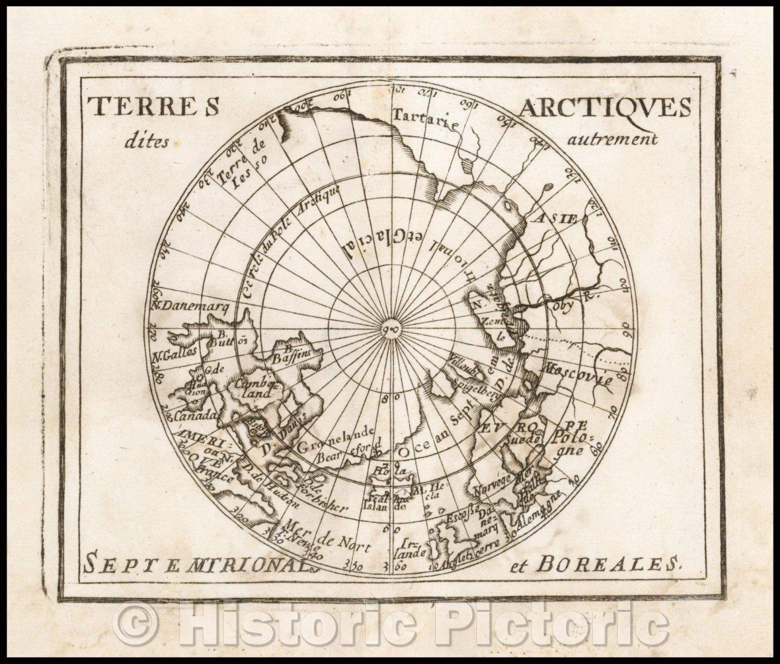 Historic Map - Terres Arctiques/Map of the Northern Hemisphere, imagined lands of the North Polar Regions, 1682, Pierre Du Val - Vintage Wall Art