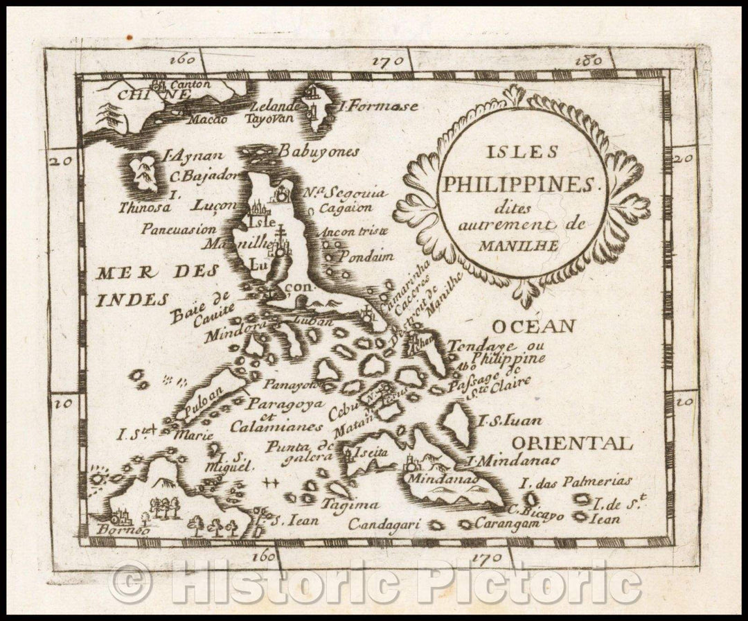 Historic Map - Isles Philippines dites autrement de Manilhe/Map of the Philippines, parts of China and Borneo, 1676, Pierre Du Val - Vintage Wall Art