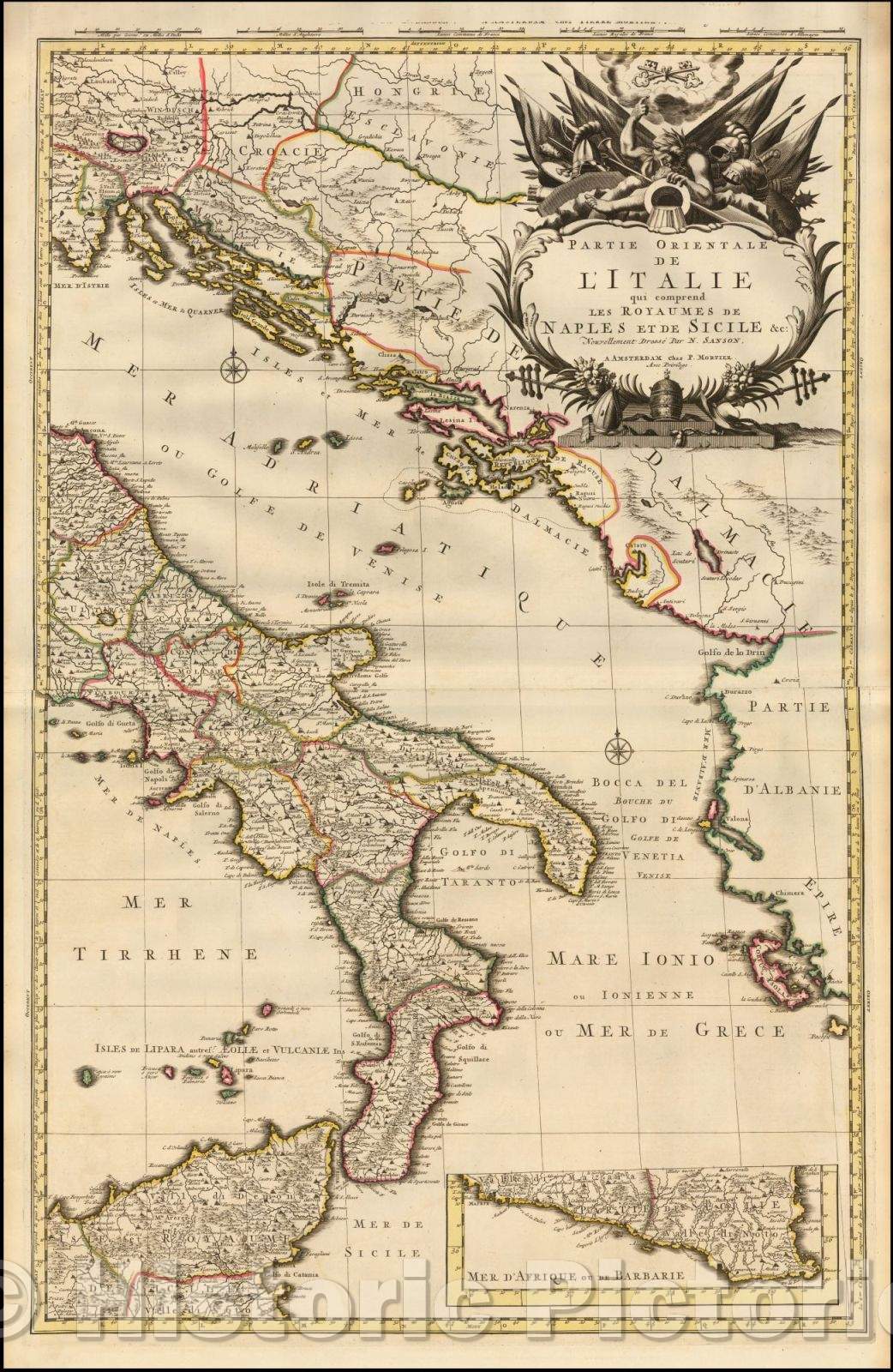 Historic Map - Partie Orientale de L'Italie qui comprend les Royaumes de Naples et de Sicile/Eastern Italy, Kingdoms of Naples and Sicily, 1700 - Vintage Wall Art