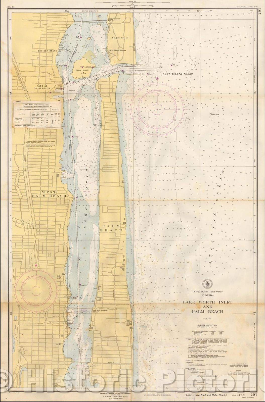 Historic Map - Lake Worth Inlet to Palm Beach, 1952, U.S. Coast & Geodetic Survey - Vintage Wall Art