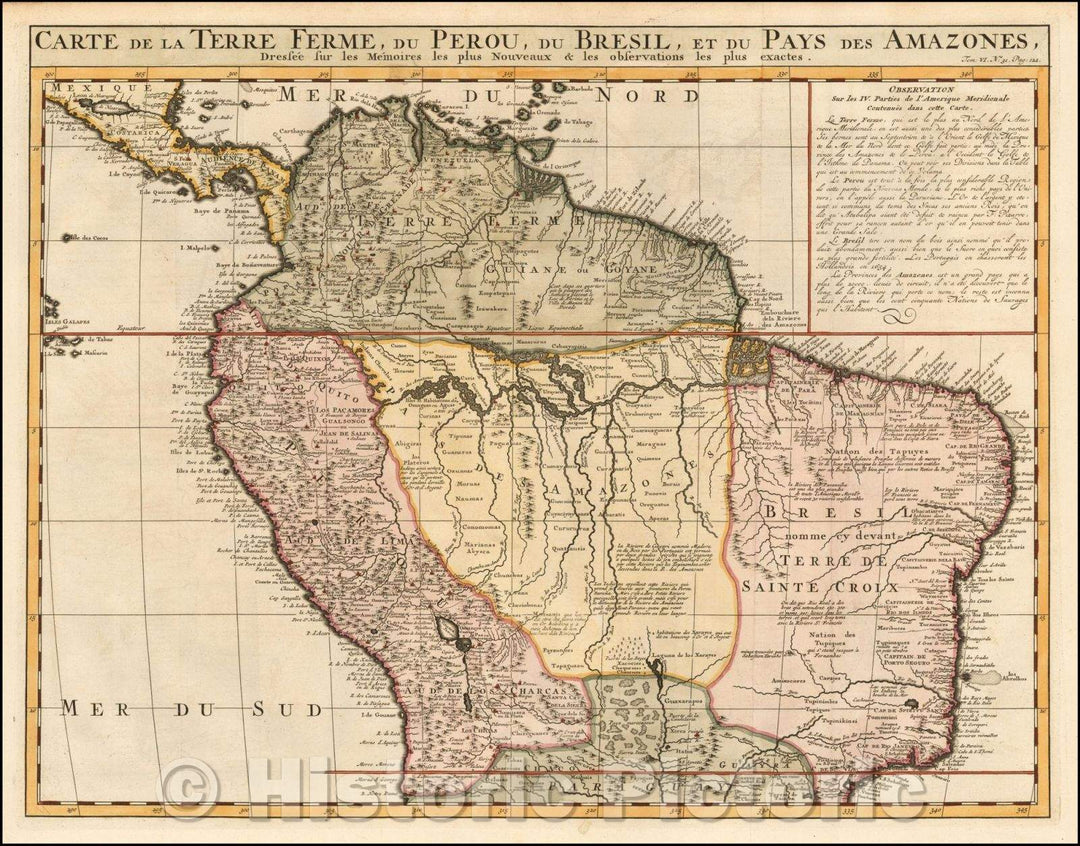 Historic Map - Carte de la Terre Ferme du Perou, du Bresil, et du Pays des Amazones/Map of Earth Farm of Peru, Brazil, and Country of the Amazons, 1719 - Vintage Wall Art